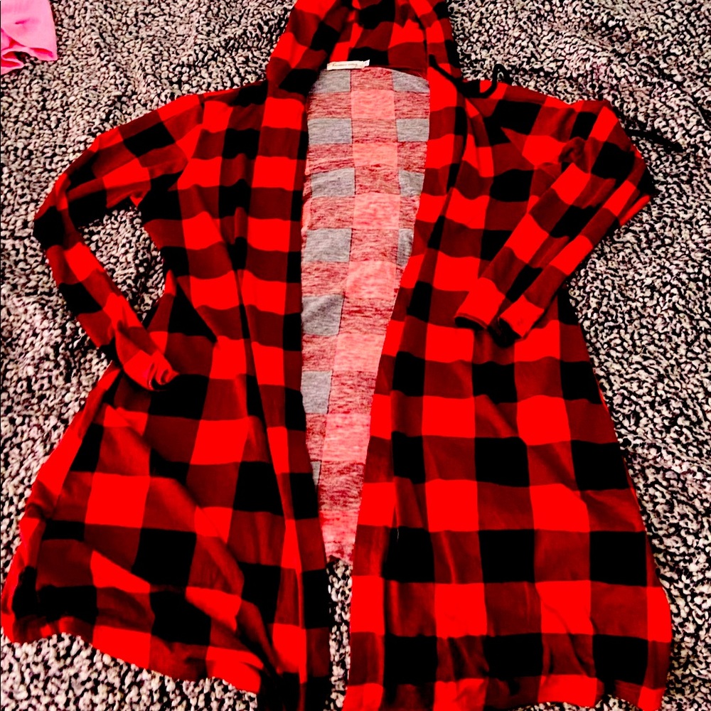 Checkered print cardigan